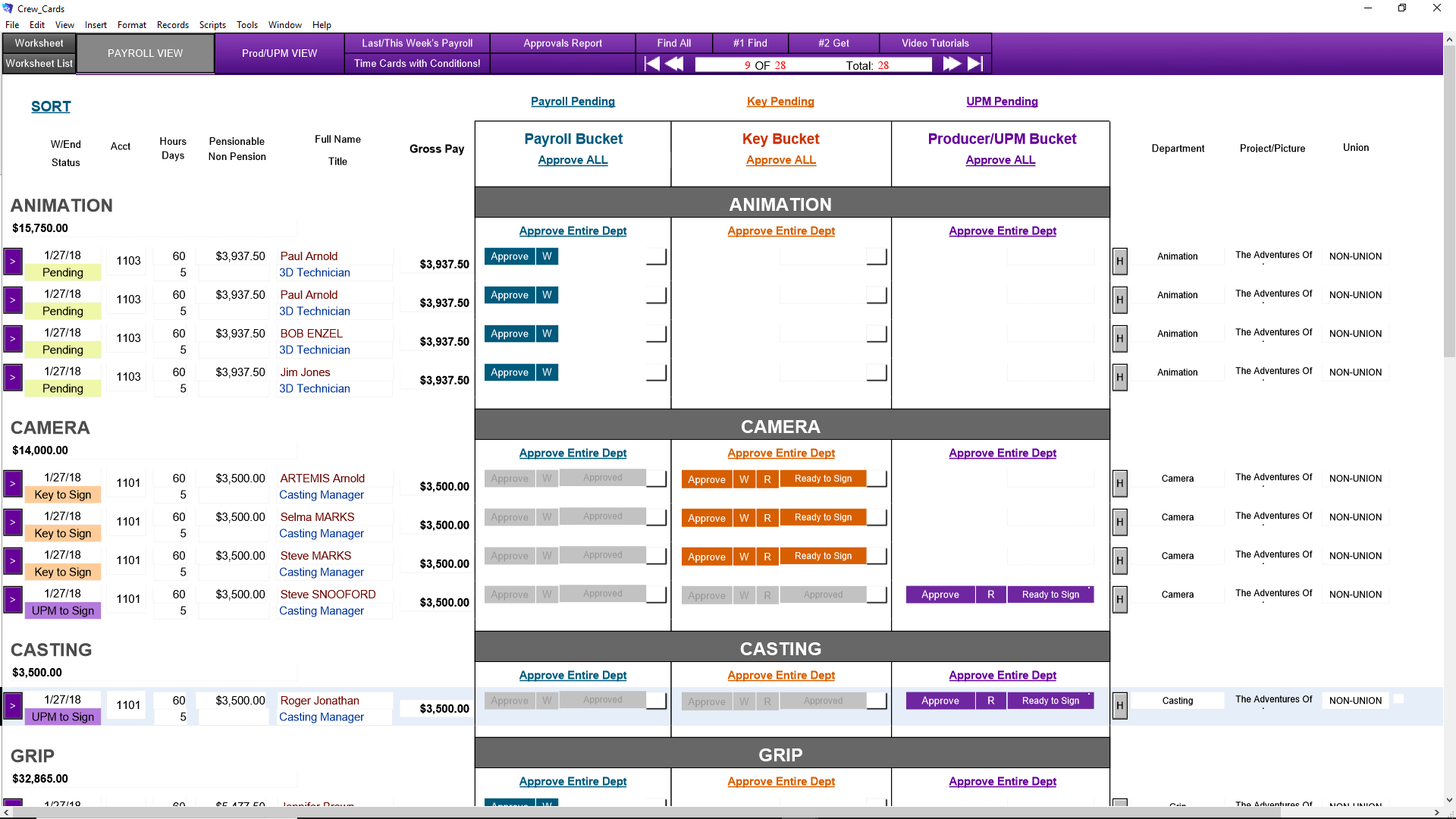 Timecards FilmTV Crew Media Services Payroll