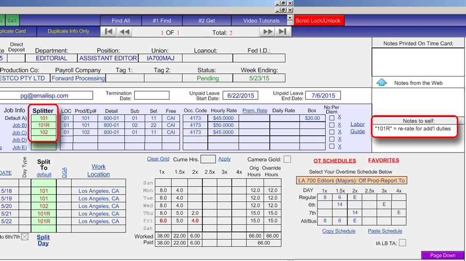 Timecards FilmTV Crew Media Services Payroll